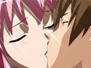 Pinkhaired anime girl and demon guy