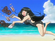 Huge titted anime babe on the beach