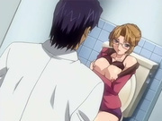 Anime babe sucks on a public toilet