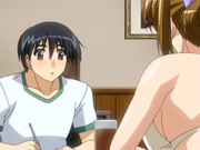 Huge titted hentai girl rubbs herself against guy
