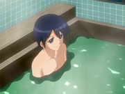 Naked anime hottie join guy in bath