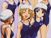 Cute anime schoolgirls in swimsuits