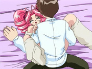 Pink haired hentai cutie rides cock