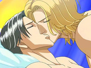 Hentai gay couple having hardcore anal sex between silk sheets