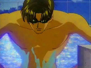 Hot sexy wet hentai gay man taking a swim and showing his body