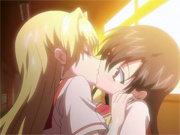 Two young yuri schoolgirls in love making out
