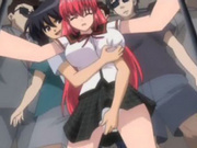 Red headed hentai schoolgirl gets fondled and fingered in the train