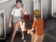 Two hentai pervert pounding gorgeous tight girl in public restroom