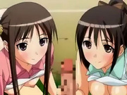 Two beautiful hentai ladies sucking hard cock