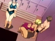 Two curvy hentai girls in swimsuit sucks guys hard cock