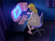 Horny hentai babe in front of the computer