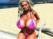 Huge titted 3d blondie in bikini on the beach