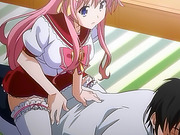 Pinkhaired hentai girl on top of guy massaging
