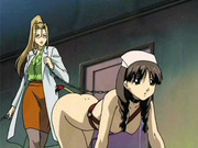 Sexy anime nurse in a lead pissing