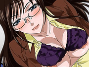 Hentai babe with glasses on top