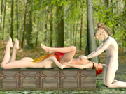 3D anime threesome fucked in the forest