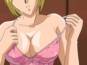 Dirty blonde anime girl loves a throbbing cock thrusting between her fat tits