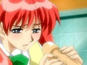 Horny little anime redhead with perfect tits rides her boss for a raise