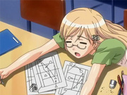 Anime blondie with glasses in class
