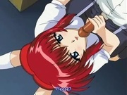 Cute hentai redhead gives hand and sucks cock