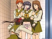 Hentai teen with lezbos on the toilet