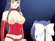 Two horny hentai babes share a double dildo